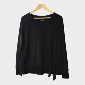 Cuddl Duds Bow Tie-Waist Pullover Top Long Sleeve‎ Athleisure Black Size Medium